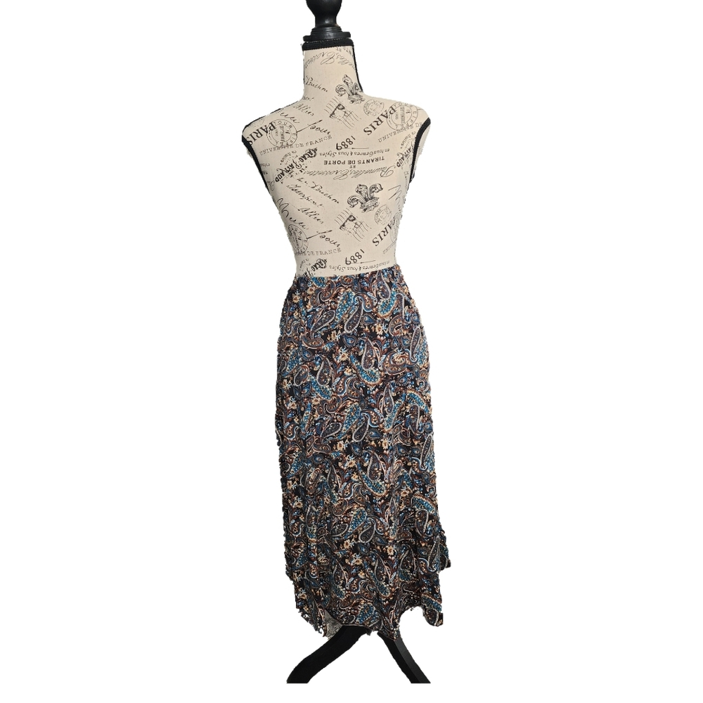 Paisley Boho Midi Blue & Brown Skirt